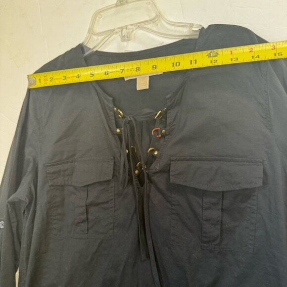 Michael Kors Cotton Neck Lace Tunic Roll Up Sleeves Pockets Top Lightweight M - Picture 14 of 16